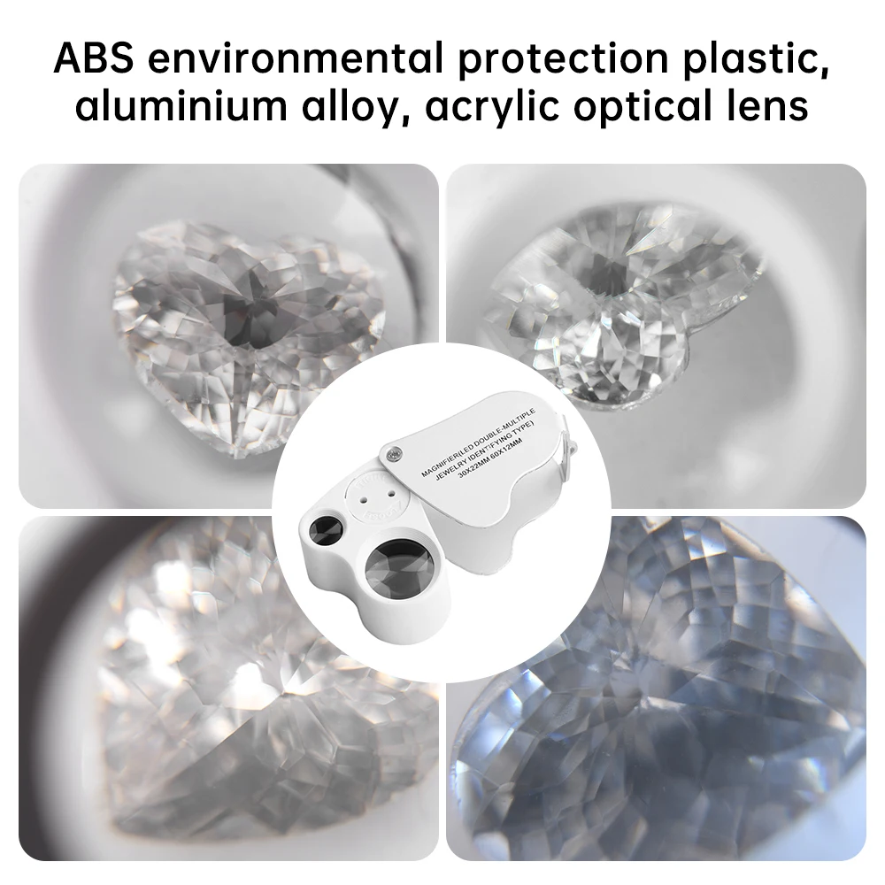 30X 60X лупа для ювелирных изделий с двойной линзой и яркой светодиодной подсветкой