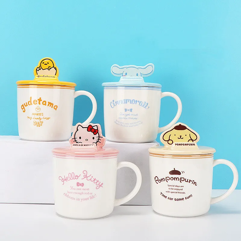 

Kawaii Hellokitty Mug Sanrio Mymelody Cinnamoroll Pompom Purin Cartoon Lid Ceramic Water Cup Cute Girls Office Coffee Cup