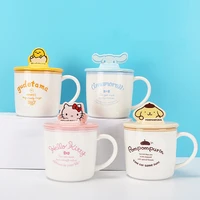 kawaii hellokitty mug sanrio mymelody cinnamoroll pompom purin cartoon lid ceramic water cup cute girls office coffee cup