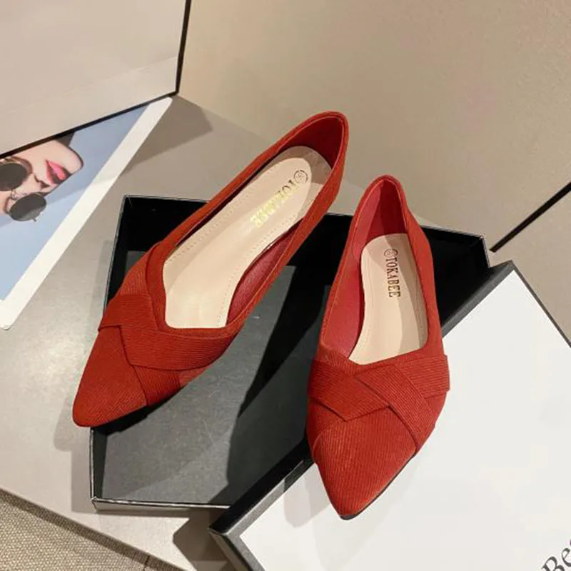 Elegant Office Ladies Shoes Women Flats Spring Summer Woman Boat Shoes Flat Pointed toe Black Red Big Size 41