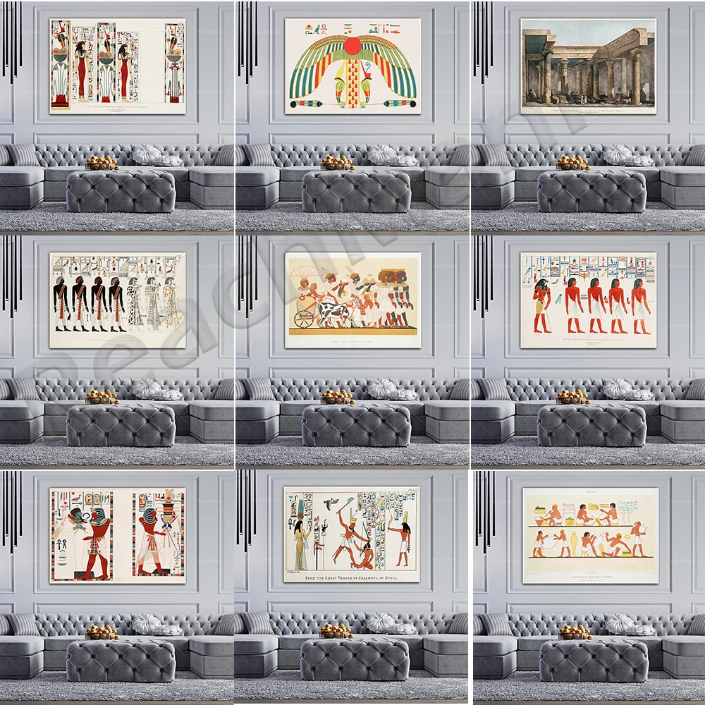 

Vintage Style Ancient Egyptian Characters Canvas Painting Wall Art Nordic Posters and Prints Living Room Decor Wall Painting