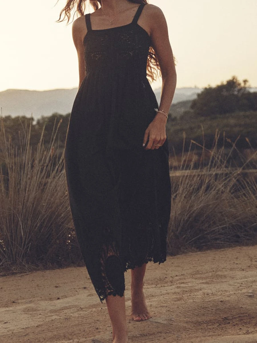 

Однотонное летнее вязаное крючком платье для женщин 2023 модное винтажное длинное платье без рукавов женское повседневное шикарное вязаное лоскутное платье