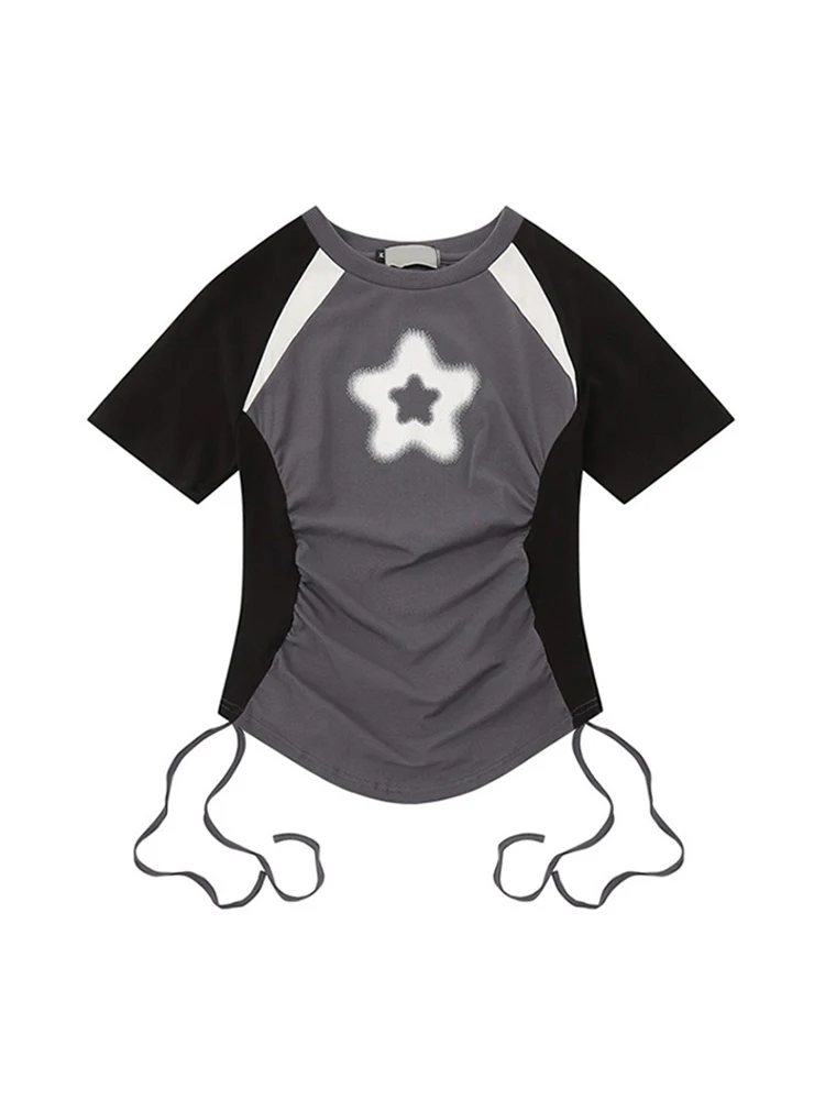 

Vintage Short Sleeve Women Y2k Star T-shirts Top Sexy Summer Patchwork Grunge Harajuku Fashion T Shirt Chic Aesthetic Streetwear