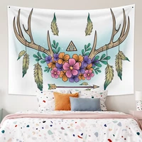 antlers feather flowers pattern tapestry art printing tapestry wall hanging decoration household aesthetics room decor