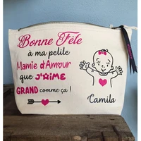 custom canvas make up bag with any text personalised gift bag for Grandma Granny toiletry bags for mother thank you cosmetic bag