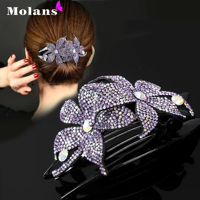 

Molans Ретро Стразы Цветок конский хвост утенок зажим для женщин Лето универсальные ювелирные изделия Клип ласточкин хвост шпилька аксессуар...