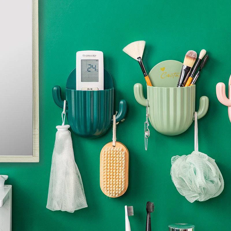 

Bathroom Accessories Toothbrush Holder Household Wall Self-adhesive Seamless Cactus Storage Rack Shaver Organizer Drain Shelf 1X
