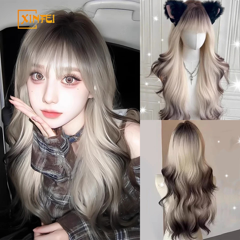 XINFEI длинные волнистые синтетические парики для косплея Лолита Хэллоуин с челкой