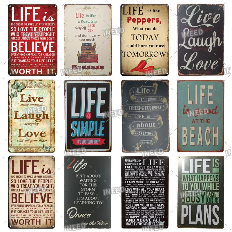 INEED Decor Slogan Tin Sign Retro Tones Optimistic Inspirational Motivational Words Metal Sign Home Plague Metal Plate Decor