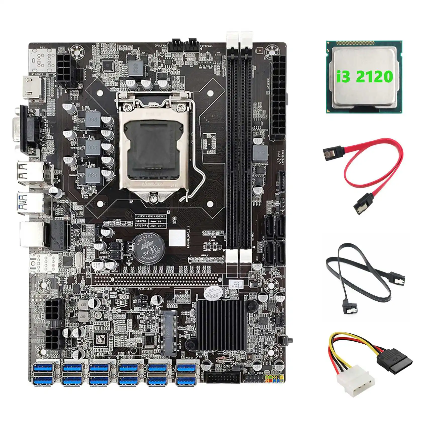 

B75 12USB BTC Mining Motherboard+I3 2120 CPU+2XSATA Cable+4PIN IDE to SATA Cable 12 USB3.0 B75 ETH Miner Motherboard