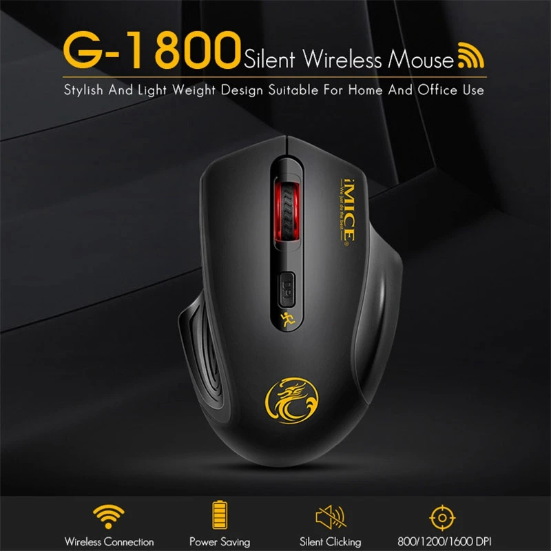 Фото Новая компьютерная мышь IMice G1800, беспроводная бесшумная оптическая игровая мышь 2,4G для ПК, ноутбука, Macbook (серая) №5