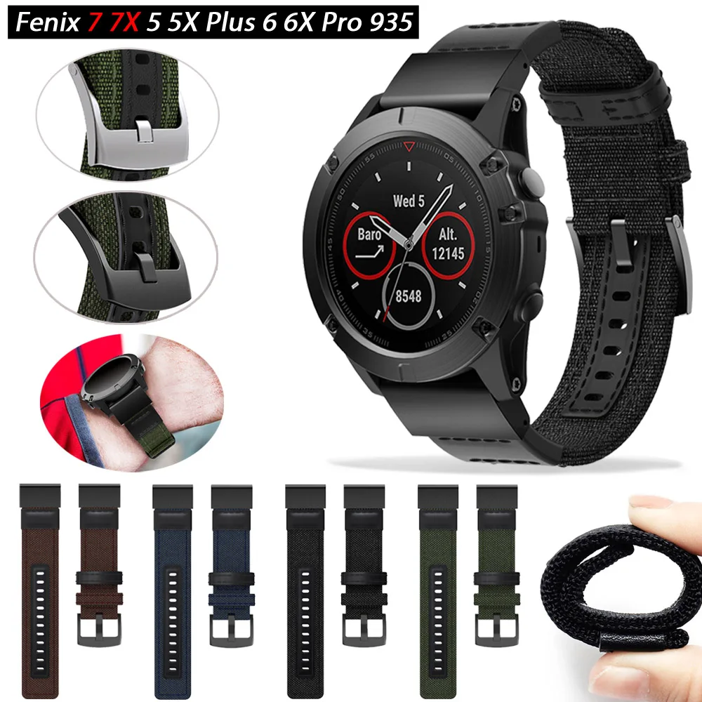 

Ремешок для смарт-часов Garmin Fenix 7X 7 6 6X Pro 5X 5Plus 3HR 935 MK2, брезентовый браслет, аксессуары для наручных часов, 22 26 мм
