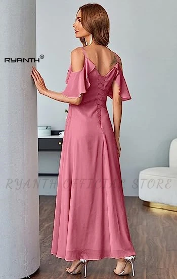 Фото Женское шифоновое платье Ryanth с пышными рукавами и разрезом, с карманами, платье подружки невесты, 2023 №2