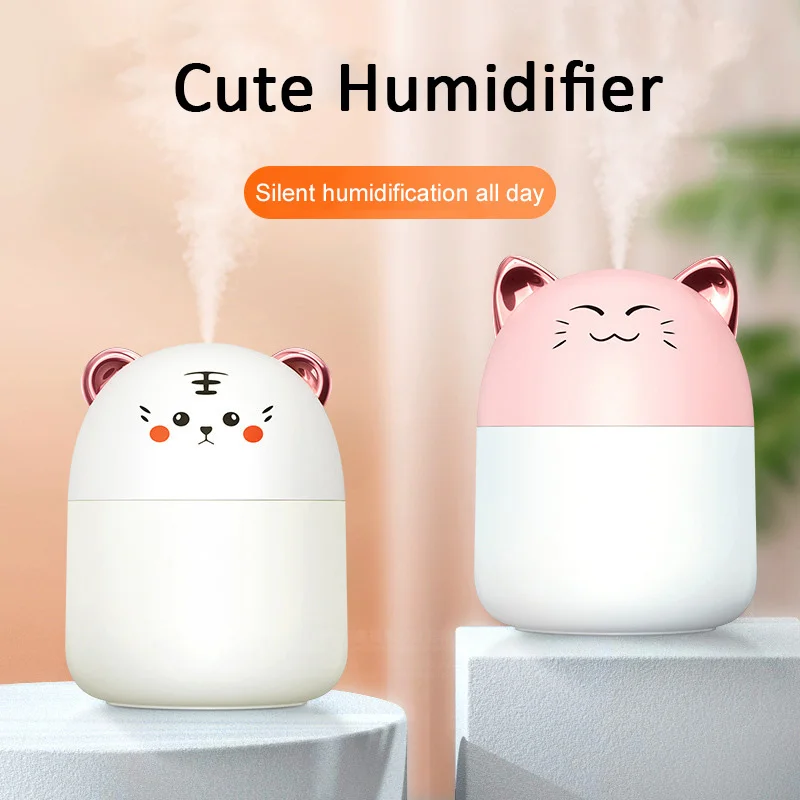 Cute Mini Air Humidifier 250ml Capacity Aroma Fragrance Diffuser for Bedroom Home Office Cool Mist Humidification with Led Lamp