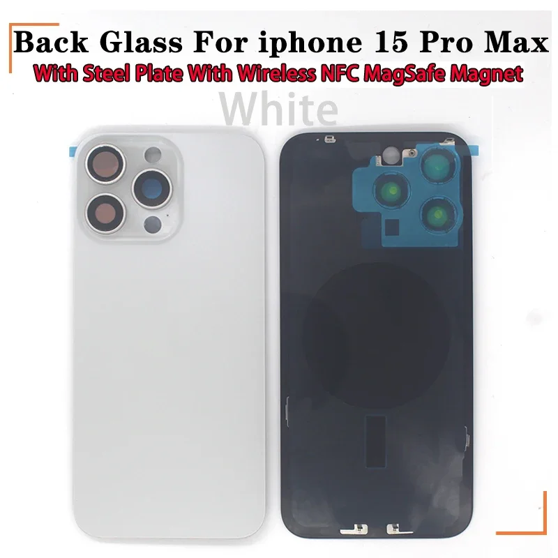 Заднее стекло со стальной пластиной с беспроводным магнитом для IPhone 15 Pro Max