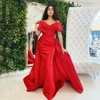 vinca sunny elegant red satin mermaid evening dresses off the shoulder formal women party dress detachable tail prom gowns
