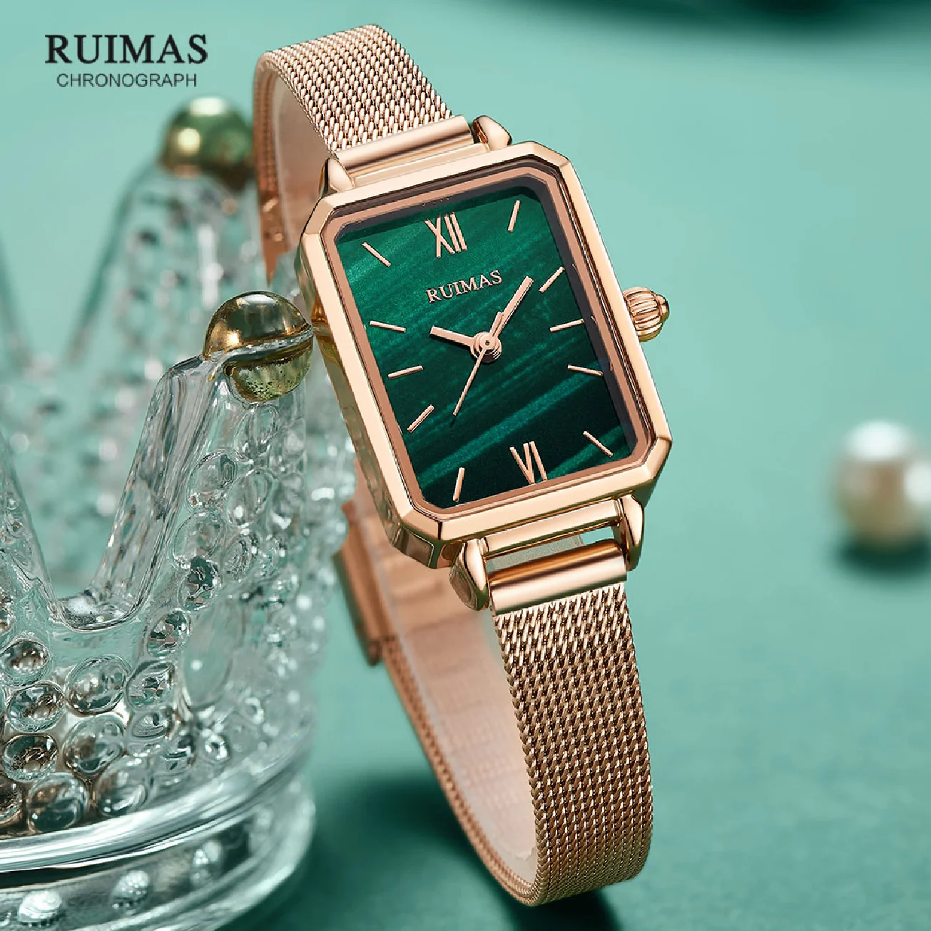 RUIMAS Women Watches Fashion Quartz Watch for Lady Green Rectangle Dial Wristwatch Girls montres femmes �ا֧ߧ�ܧڧ� ��ѧ�� relojes