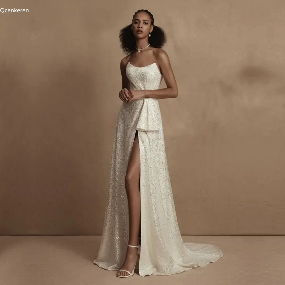 

Qcenkeren Wedding Dresses Scoop Neckline Slit Skirt Women Bridal Gowns spring dress mini dress винтажные платья