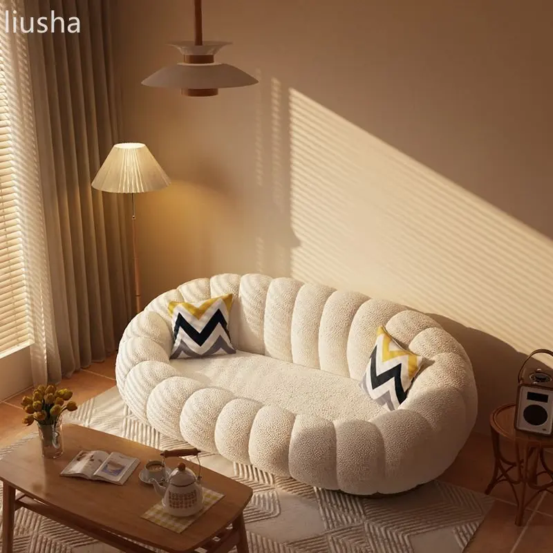 

Кремовый диван в виде тыквы, ленивый маленький диван, двуспальный, односпальный, напрокат, из овечьей шерсти, для спальни, балкона, минималистичный диван-кровать