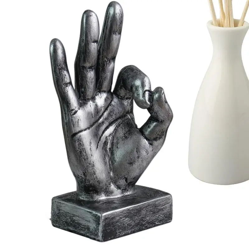 

Peace Hand Sculpture Resin Finger Gesture Statues Retro Creative Desktop Finger Statues For Home Offices Desk Ornament Bedroom