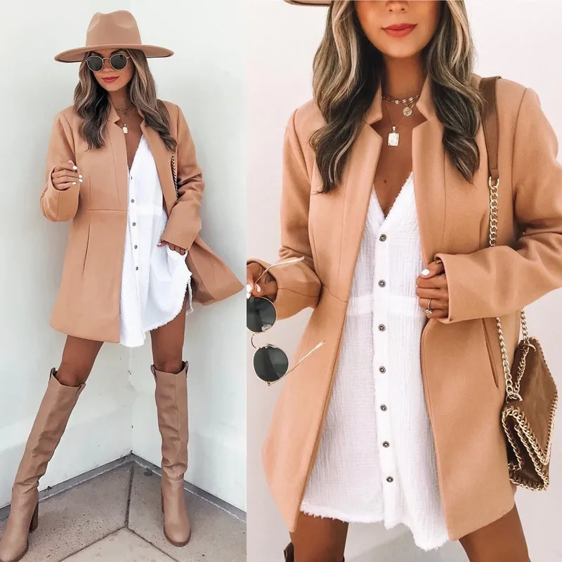 

2023 Autumn/Winter Long Sleeve Pocket Woolen Women's Coat