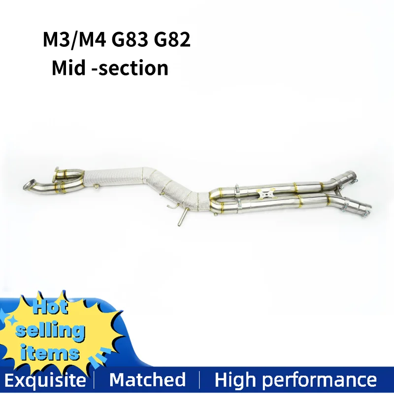 Фото BMW M3/M4 G80/G8X G83 G82 3.0T 2021-2023 нержавеющая сталь с изоляционным слоем выхлопной трубы автомобиля средний выхлоп 89 мм 3,5 дюйма средний №1