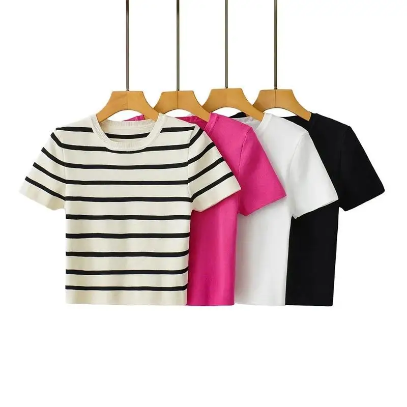 

Xia Xinpin Short Round Neck Lce Silk Short Sleeve Women's Knitted Top T-shirt