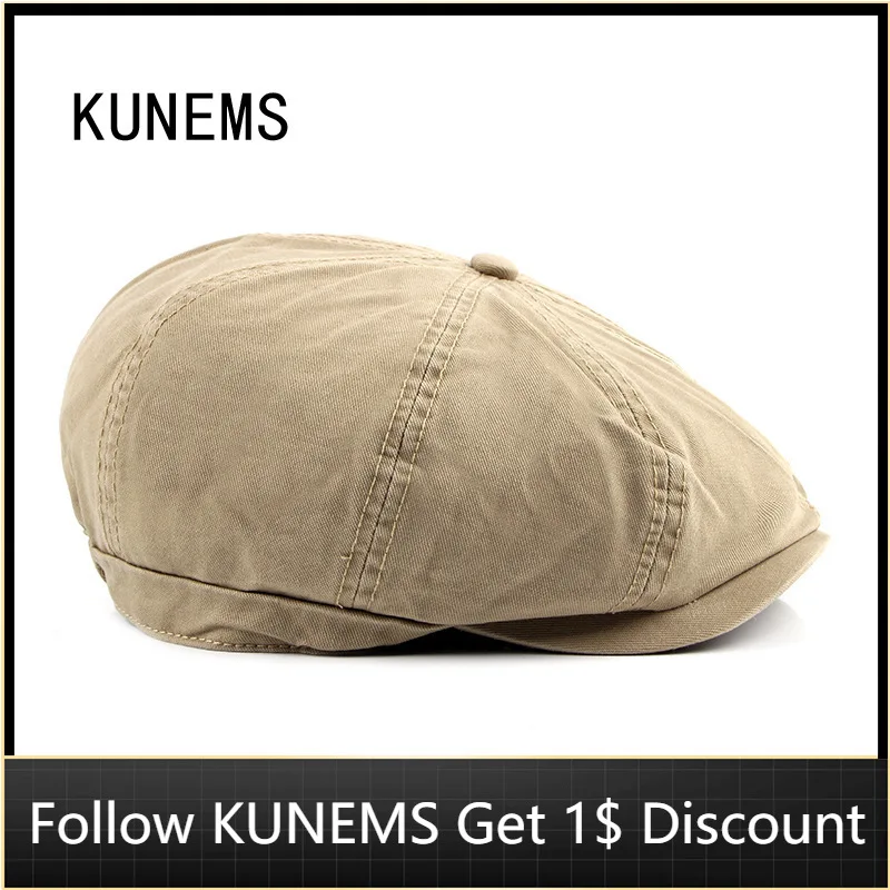 

KUNEMS Fashion Cotton Octagonal Hats Spring and Autumn Berets Casual Peaked Hat for Man Street Newsboy Cap Solid Dad Cap Gorras