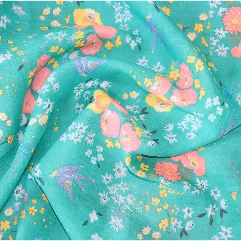 Зеленая Весенняя качественная натуральная льняная ткань из чистого рами летнее