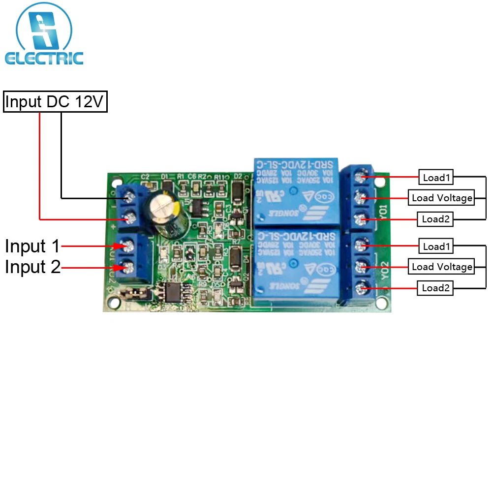 Релейный модуль блокировки/самоблокировки, 2 бит, 10 А, контроллер переключения двигателя, контроллер прямого и обратного хода, 12 В постоянного тока, 2 канала