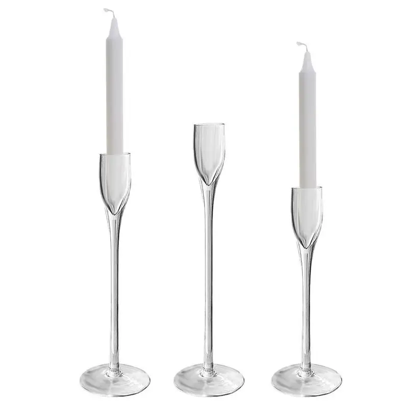 

3 Pcs Set Glass Candle Holder Decorative Candlestick Stand Taper Candle Holder For Wedding Decoration Bar Party Home Decoration