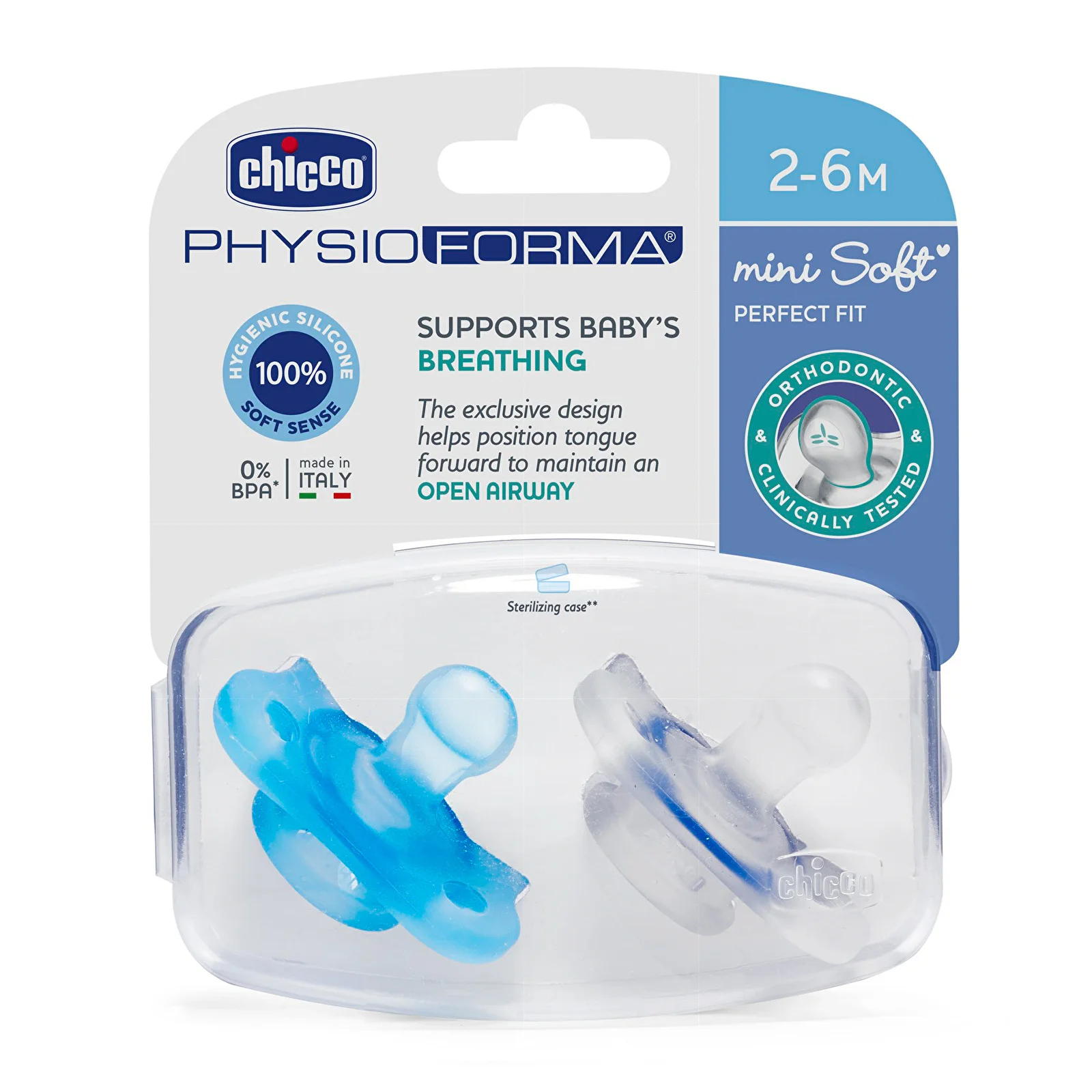 

ebebek Chicco 2 Pack Physioforma Mini Soft Blue Baby Pacifier 2-6 Months