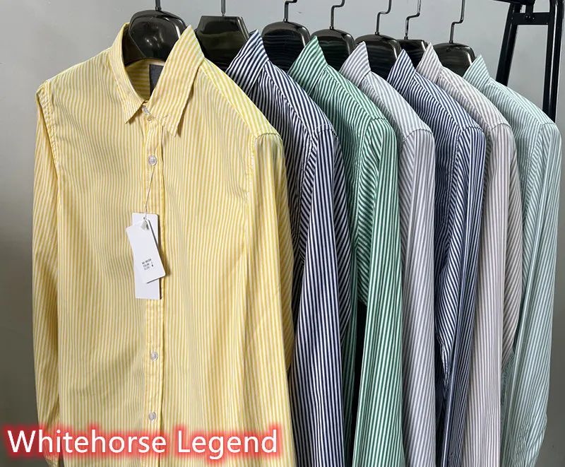 

H929# Homme High Quality Alligator Cotton Long Sleeve Stripe Shirts Camisa Masculina Men Dress Shirts Fashion Stripe Shirts