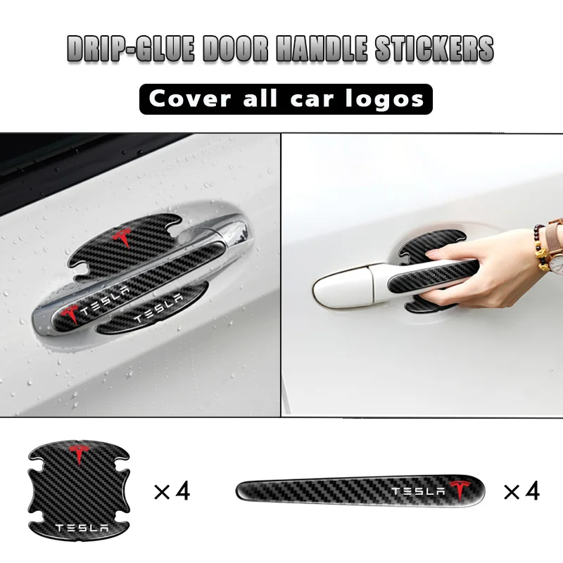 

8Pcs Car Doorknob Scratches Protection Sticker for Tesla Model 3 X S Y Cybertruck 2021 Style Roadster Coil Bonina Accessories