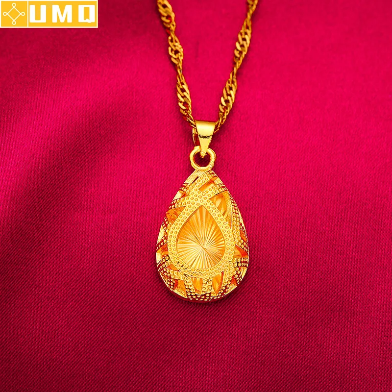 

Hoyon Real 24k Yellow Gold Plated Pendant for Women Necklace Water Wave Chain Peaceful Love Pendant Wedding Fine Jewelry Gift
