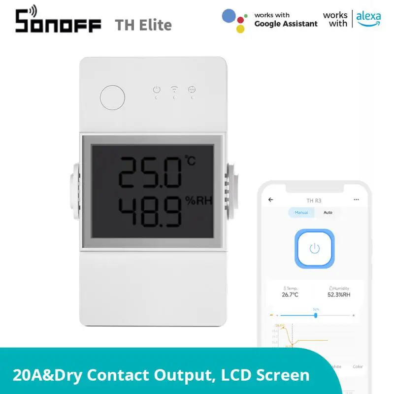 

SONOFF TH Elite 16A/20A WiFi Smart Switch Temperature and Humidity Relay Power Monitoring Switch Work with Alexa Google Home