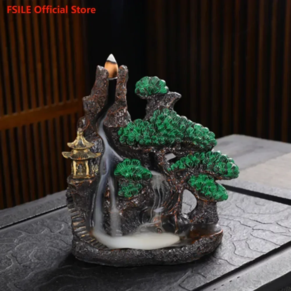 

Backflow Incense Burner Creative High Mountain and Flowing Water Decoration Home Zen Ambrose Resin Ornamental Incense Burner