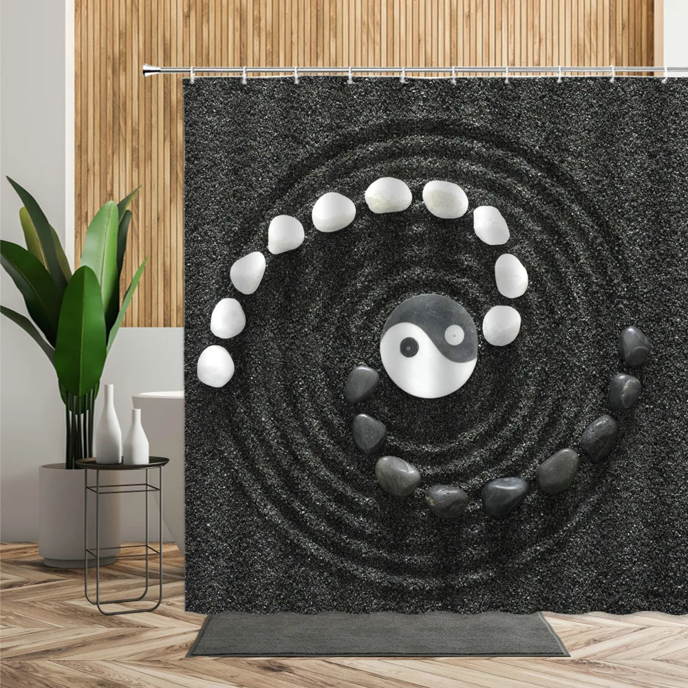 

Curtain Bathroom Accessories Waterproof 3D Black Zen Stone Shower Curtain Home Decor Aesthetic with Hooks Bathtub Screen Cortina