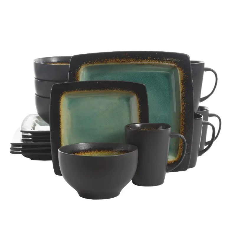 Gibson Home Ocean Oasis 16-Piece Dinnerware Set, Turquoise d