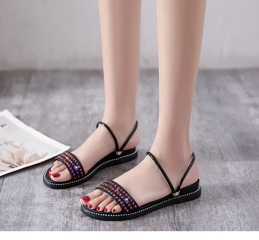 

Gladiator Women's Sandals Crystal Fashion Summer Shoes Flat Non-Slip Beach Women 2022 New Summer Sandals Fairy Style Flat Heel