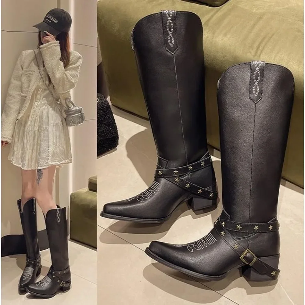 Новые винтажные ковбойские сапоги в стиле вестерн для женщин с металлической