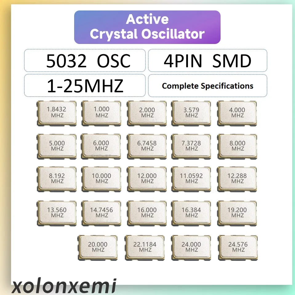 5 шт. SMD 5032 активный кварцевый генератор OSC 4Pin 1 МГц 2 МГц 4 МГц 5 МГц 6 МГц 8 МГц 12 МГц 16 МГц 20 МГц 24 МГц 5032 5*3,2 x мм