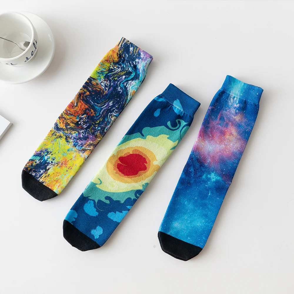 Skateboard Socks Men's Mid-Tube Autumn And Winter Ins Trend Original Illustration Couple Socks Female Street Outside Wear Men's