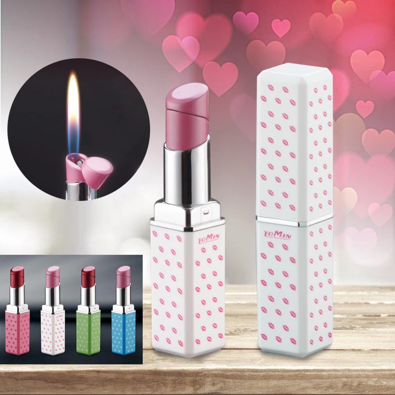 

New Cute Lipstick Lighter Mini Open Flame Inflatable Butane Lighter Girl Personalized Smoking Accessories Creative Gift