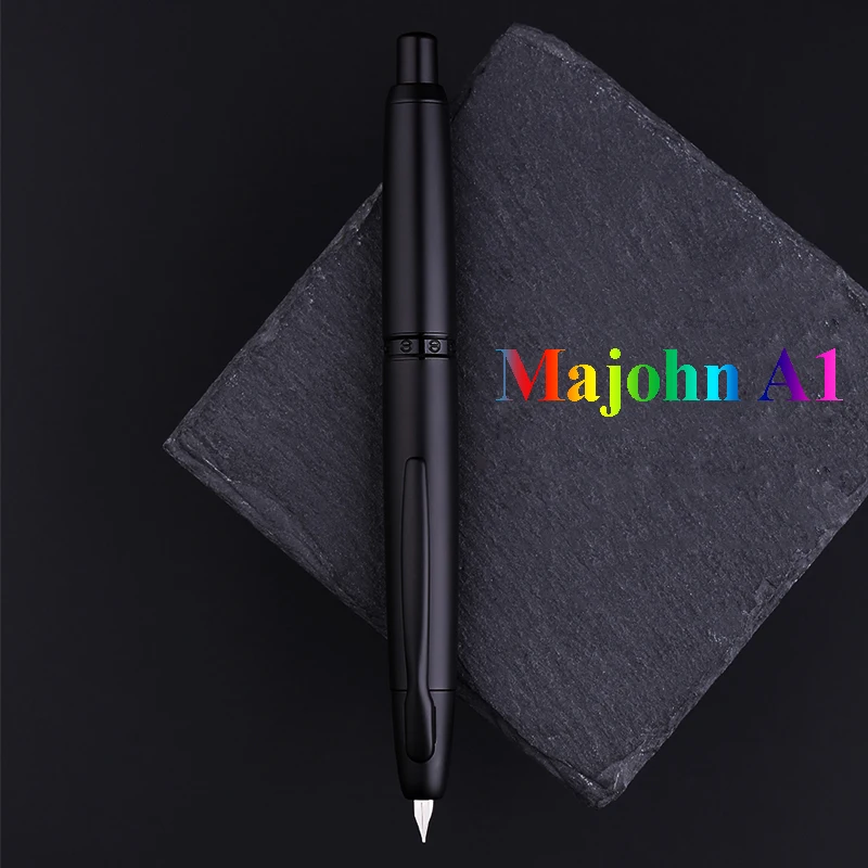 

MAJOHN A1 Press Fountain Pen Retractable Extra Fine Nib 0.4mm Metal Black With Clip Ink Pen With Converter School Office Pens