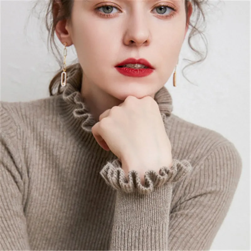 Водолазка однотонная осень-зима кардиган с воланами вязаный джемпер женский