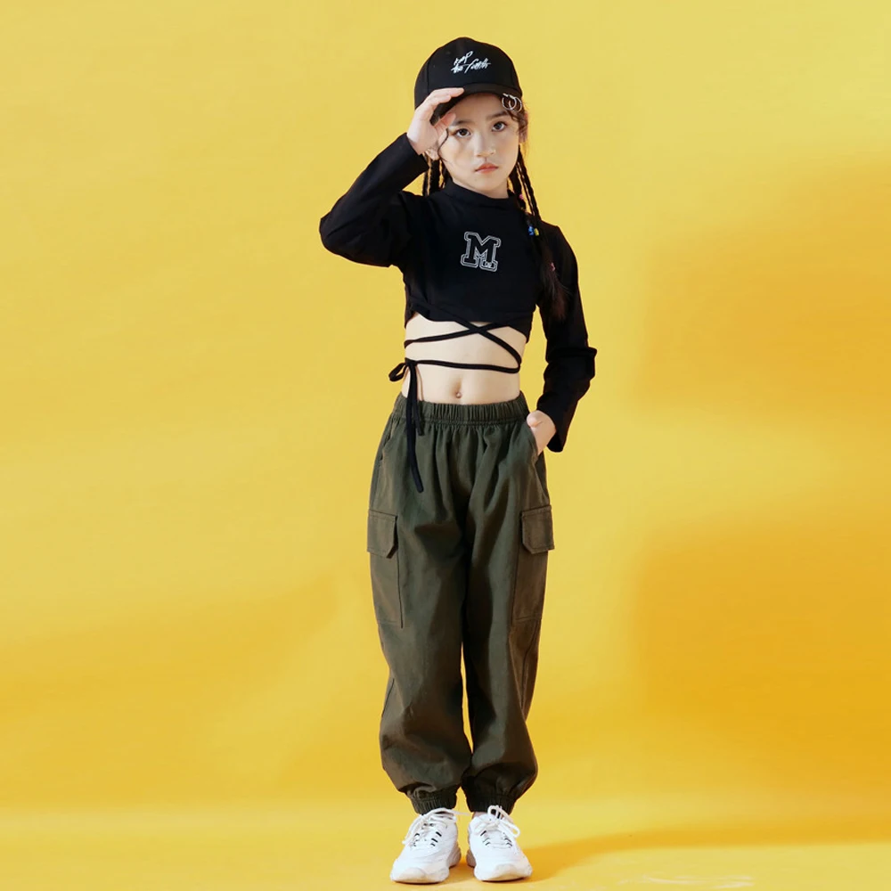 

Новая классная Детская футболка-топ для девочек, брюки-джоггеры, одежда в стиле хип-хоп, уличная одежда, танцевальный костюм, костюм для выступления в классе