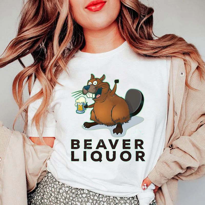 

Футболка Мужская/женская с коротким рукавом, Модный повседневный топ с принтом надписи «Бобр», на лето