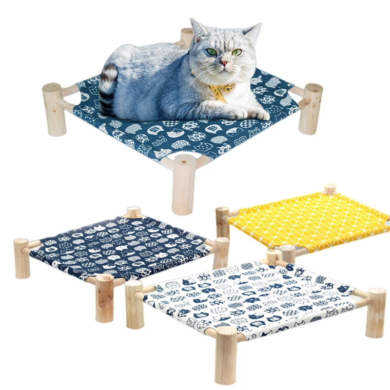 

Pet Cat Beds Small Dog Outdoor Hammock Cute Rabbit Beds Wooden Frame Breathable Washable Fabric Bed for Cat Universal Pet Mat