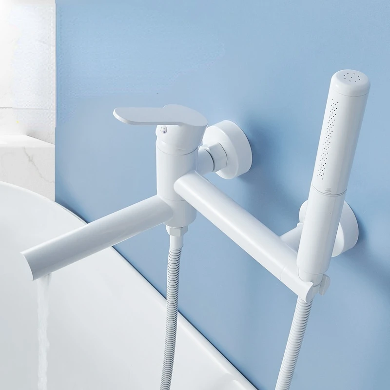 

White bath mixer shower all copper mixing valves set bathroom bath booster nozzle rainfall shower set bathroom showers